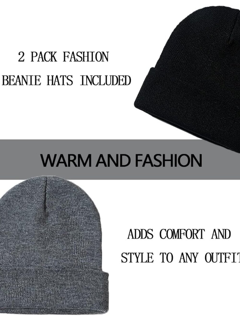1&2 Pack Beanie for Men Women Slouchy Beanie Hats Winter Knit Caps Soft Ski Hat - Picture 2 of 6